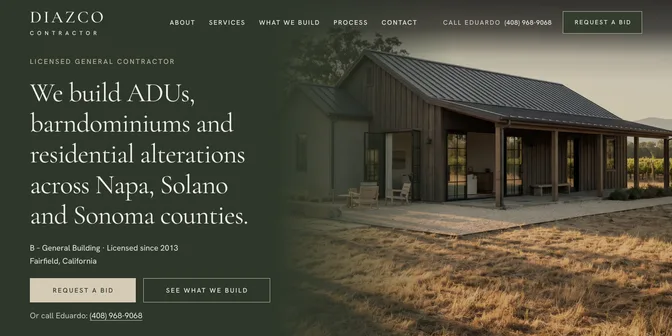 The DiazCo Trust website, built for Diaz Co General Contracting